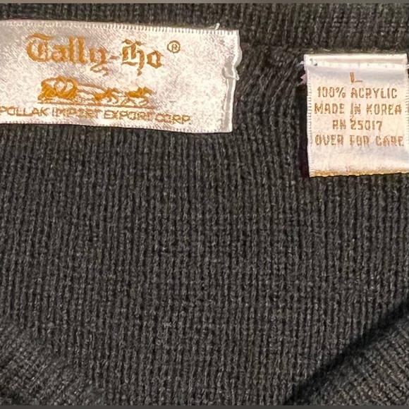 VINTAGE 60s classic fleur de lis Tally Ho knit sweater cardigan button front 70s - Picture 8 of 10